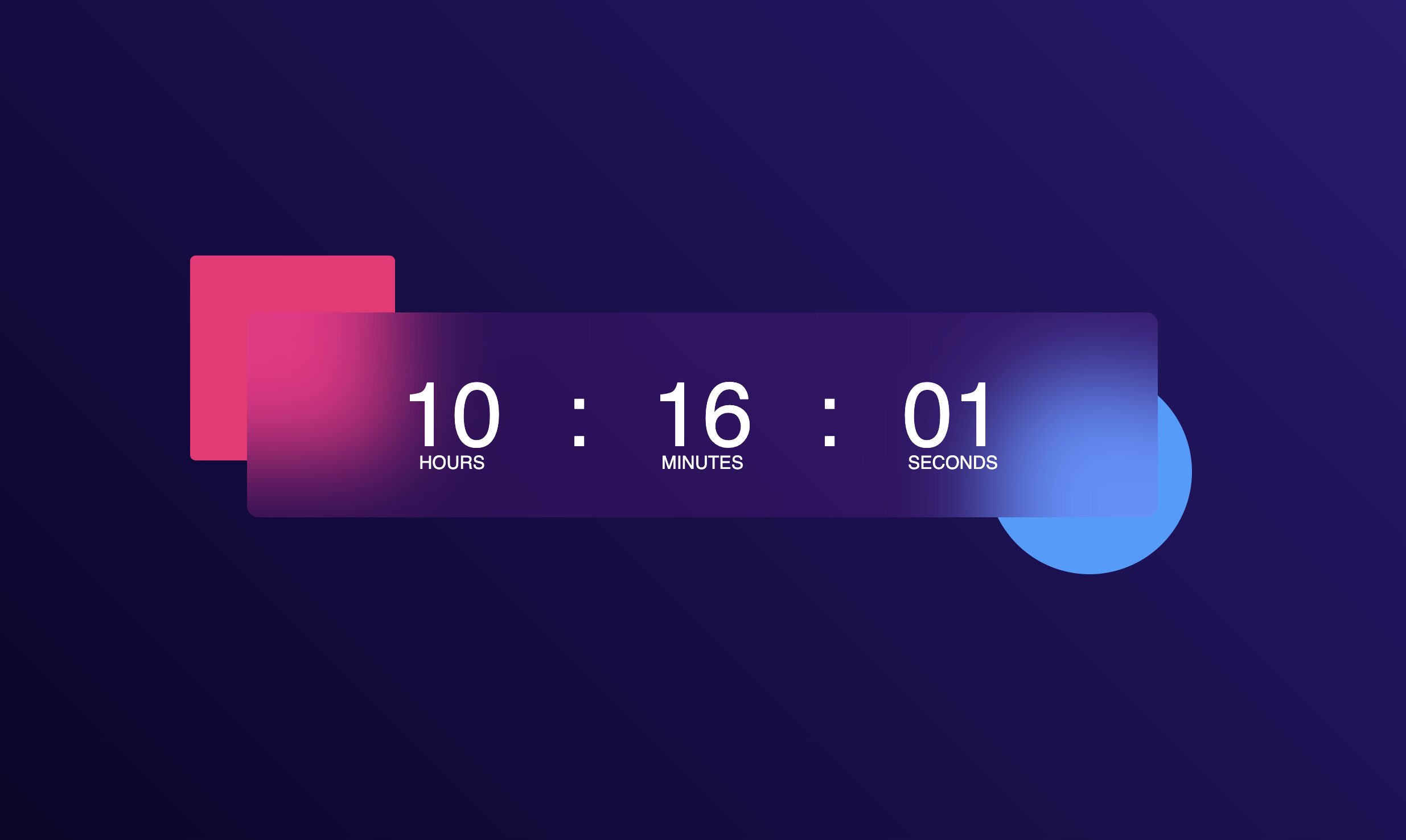 Digital clock displaying Hours, Minutes, and Seconds with a dark purple background and light styling.