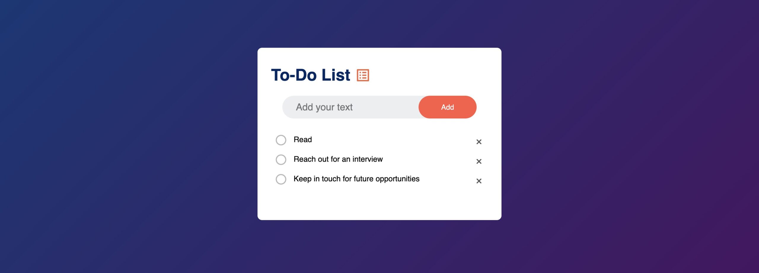 To Do List App Build